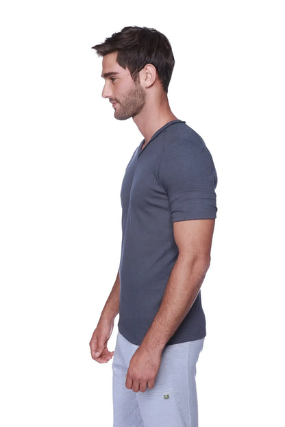 Dark gray textured short-sleeved v-neck t-shirt hybrid v-neck charcoal made from soft breathable fabric