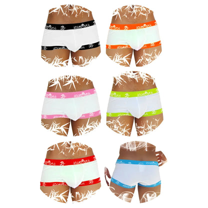 Icker Sea 6 pack white bamboo leaf pattern boxer briefs with colorful elastic waistbands in assorted colors