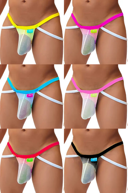 Icker Sea 7 pack colorful mesh front thong underwear with supportive design and white side straps