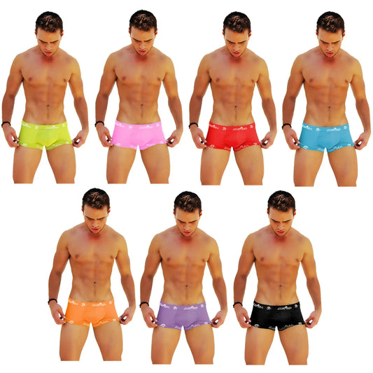 Icker Sea 7 pack logo trim boxer briefs in neon green pink red blue orange purple and black with white waistband trim