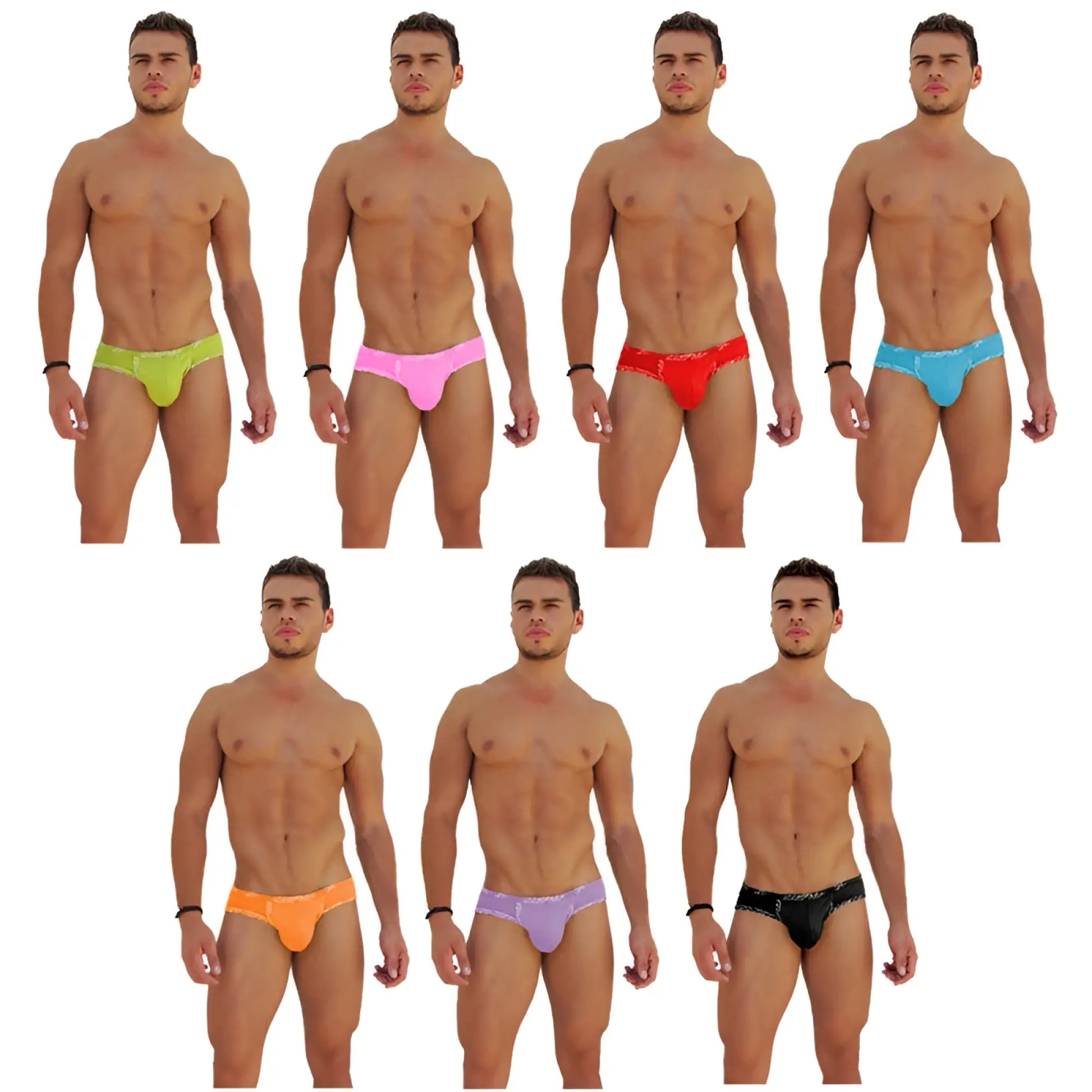 Icker Sea brightly colored neon green pink red blue orange purple and black form-fitting brief underwear pack