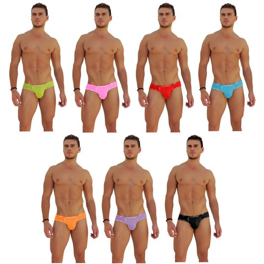 Icker Sea brightly colored neon green pink red blue orange purple and black form-fitting brief underwear pack