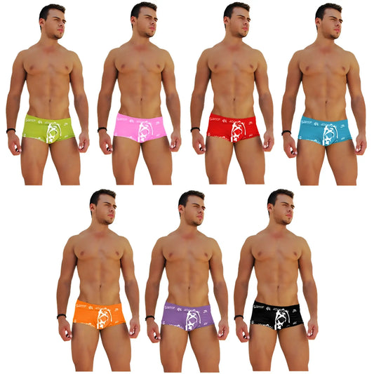 Icker sea 7 pack logo trim lace front boxer brief underwear in assorted bright colors with white graphic design