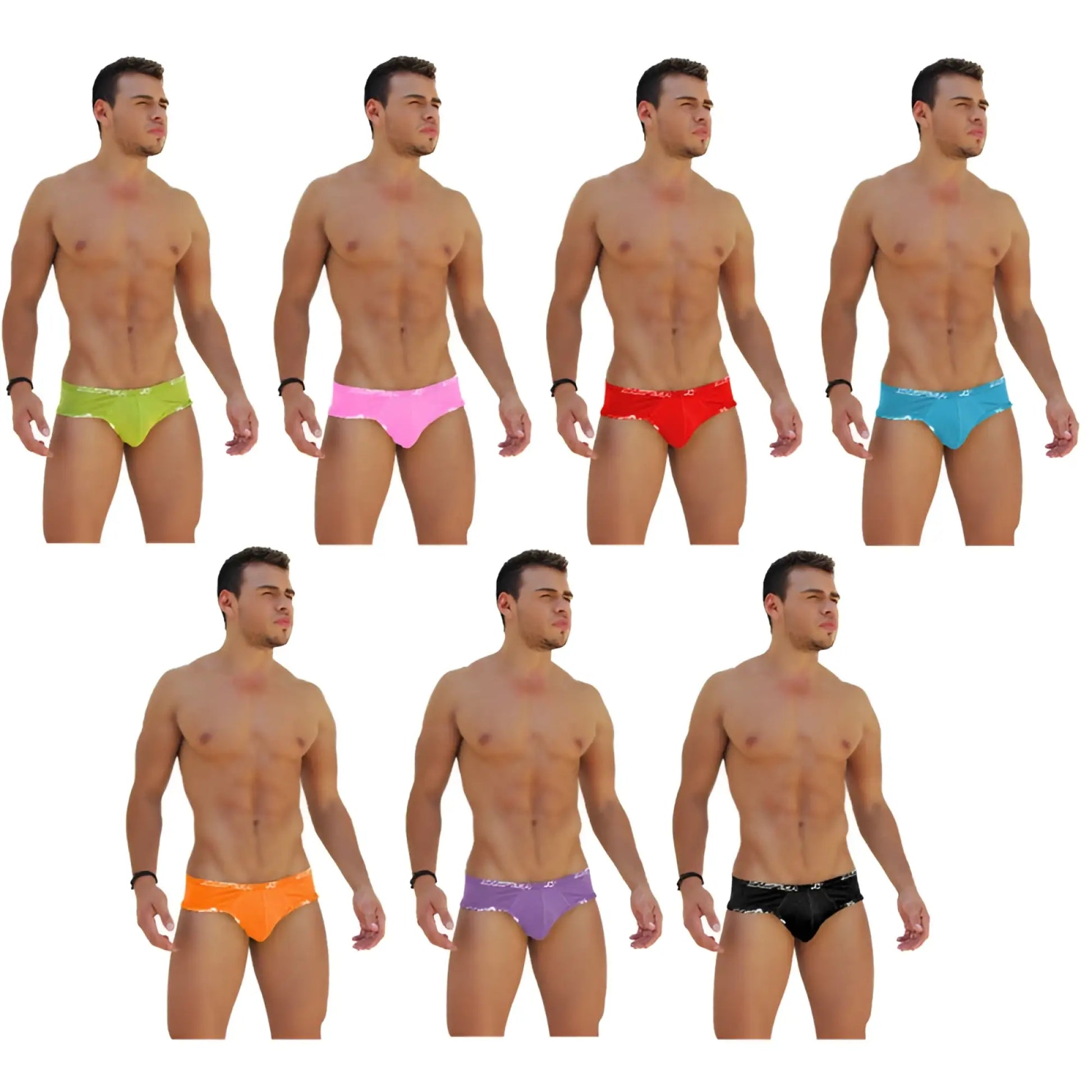 Icker Sea 7 pack mini bikini underwear in assorted bright colors with shiny sequined trim along waistband