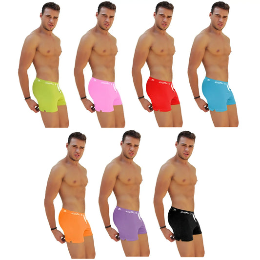 Icker Sea 7 pack side slit long boxer brief underwear in neon green pink red blue orange purple and black colors