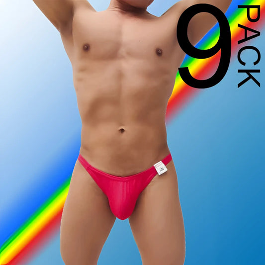 Bright red shiny fabric briefs with a small white tag from icker sea 9 pack capri bikini underwear co i 22 07