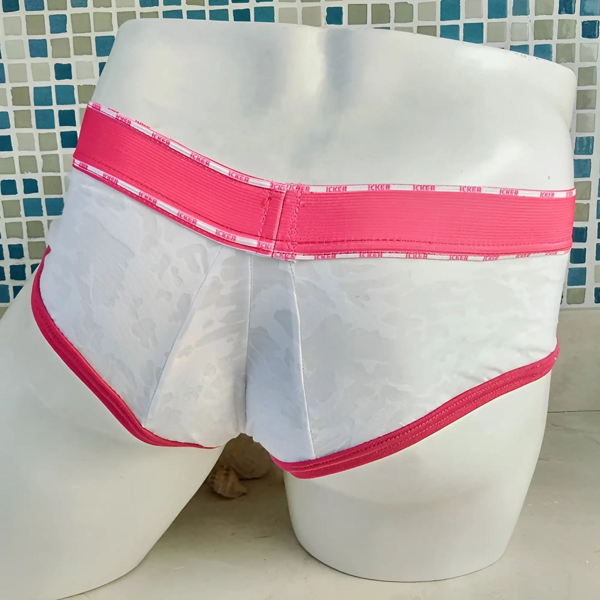 White lace men’s brief underwear with pink elastic waistband and trim icker sea acid mesh piping brief fuchsia COI-21-02