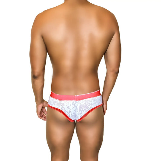 White lace briefs with red piping and elastic waistband by icker sea acid mesh piping brief underwear red COI-21-02