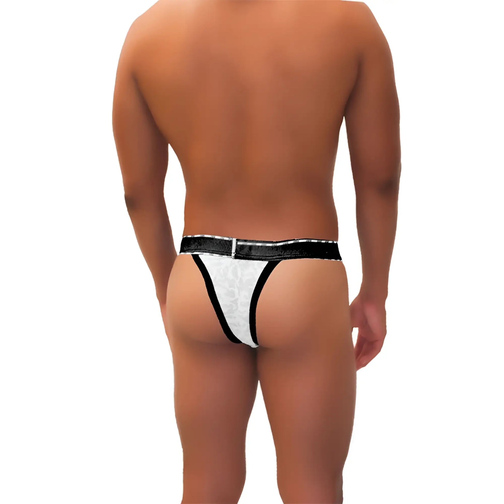White lace thong with black trim and textured waistband from Icker Sea Acid Mesh piping cheeky tanga bikini underwear black