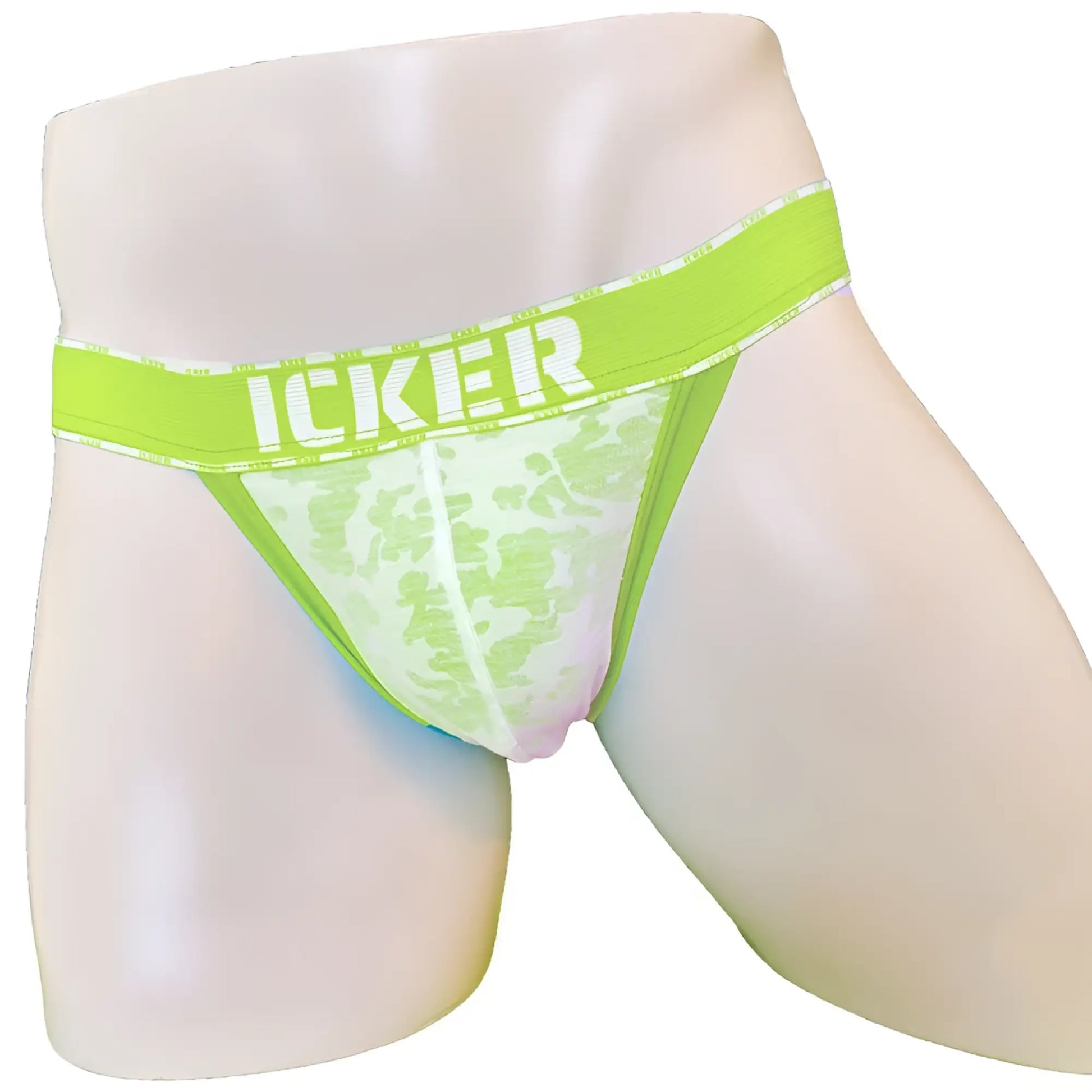 Bright lime green and white Icker Sea Acid mesh piping cheeky tanga bikini underwear with bold logo waistband