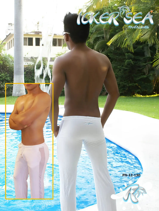 White athletic pants by icker sea featuring a see-through side stripe runner design perfect for fitness activities