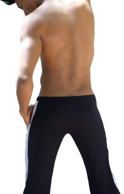 Icker Sea air fitness side stripe runner pants in black with white side stripes designed for athletic performance