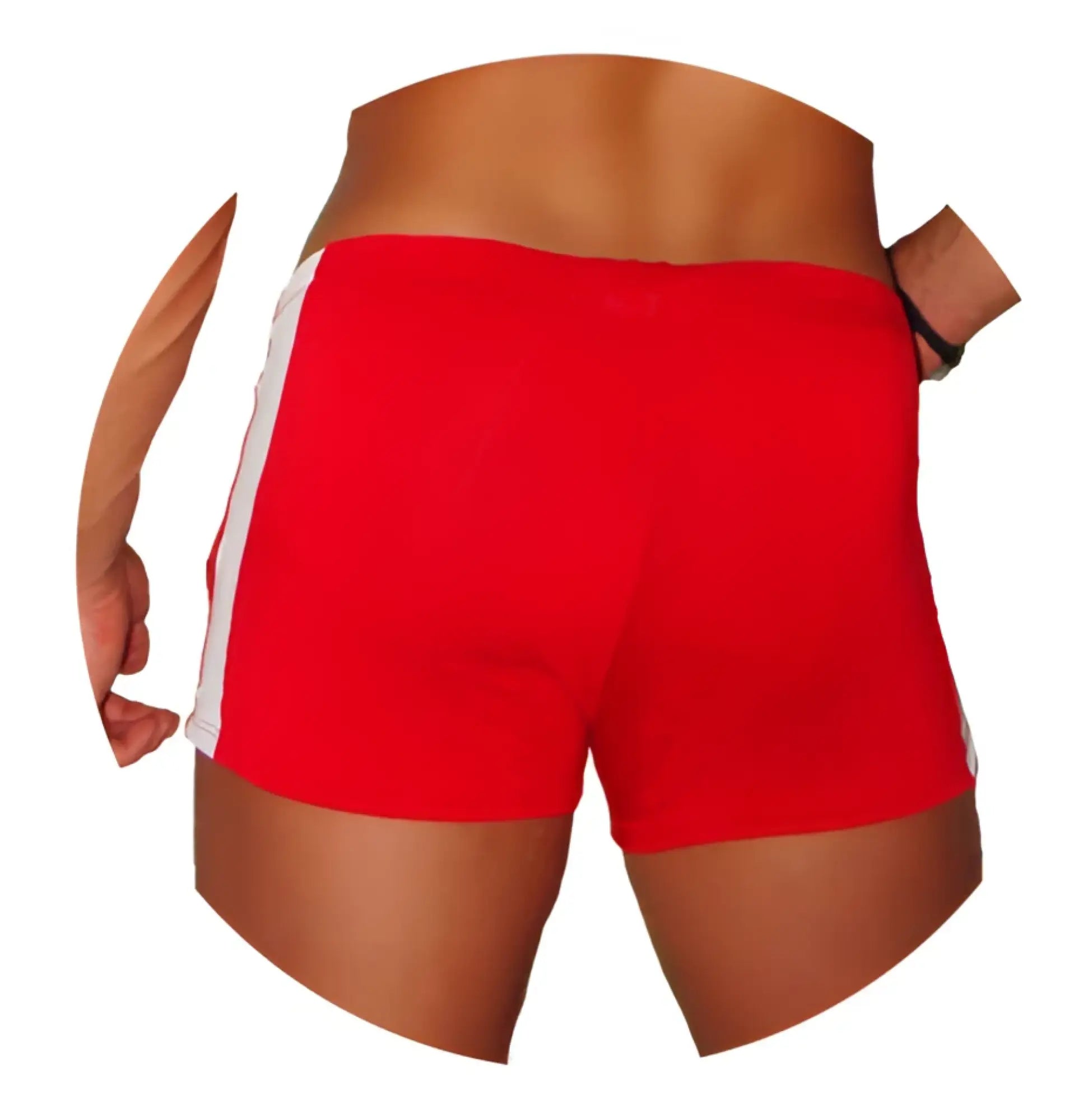 Icker Sea Air fitness red athletic shorts with white side stripes designed for active wear and comfort