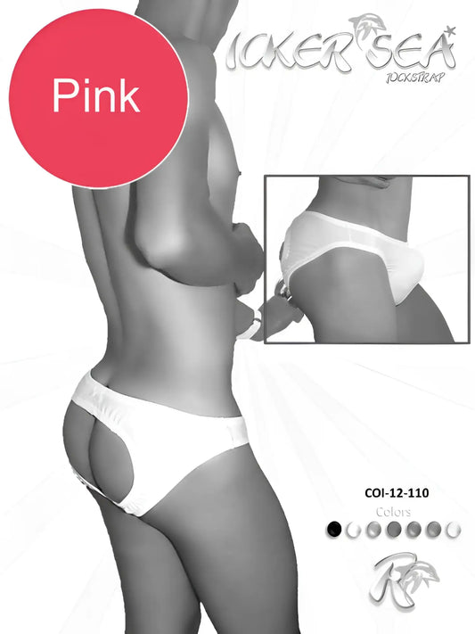 Pink lace thong from icker sea bottomless jock bikini jock strap underwear model coi-12-110 shown from the back side