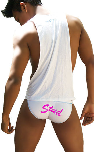 Icker Sea Stud Tanktop mit großem Armausschnitt, Weiß/Fuchsia, CA-16-ST-43