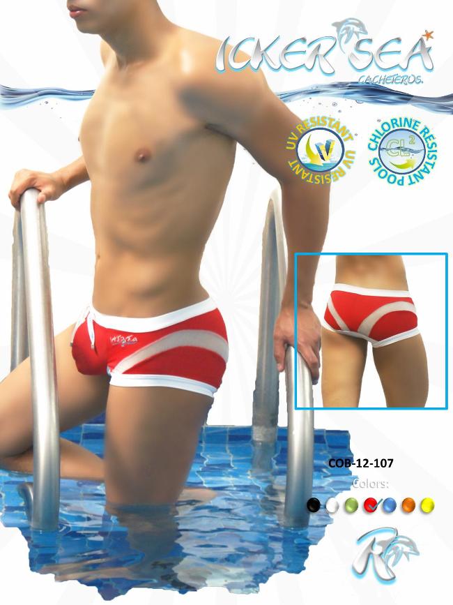 Icker Sea Transparent Curve Square Cut Badehose Rot/Weiß COB-12-107
