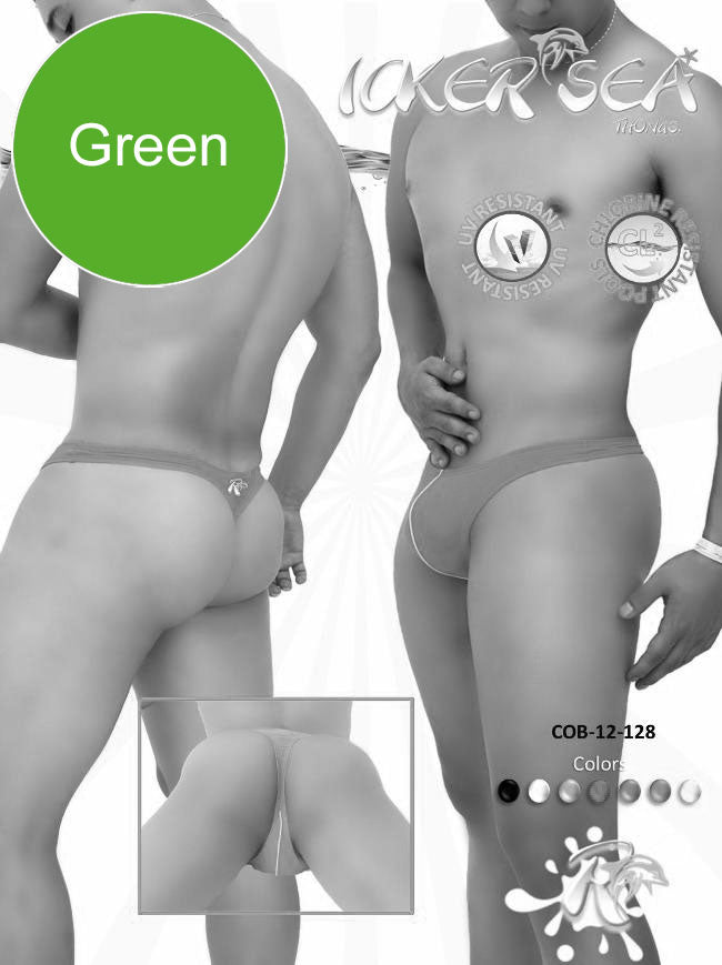 Icker Sea Contrast Line Thong Swimwear Green COB-12-128
