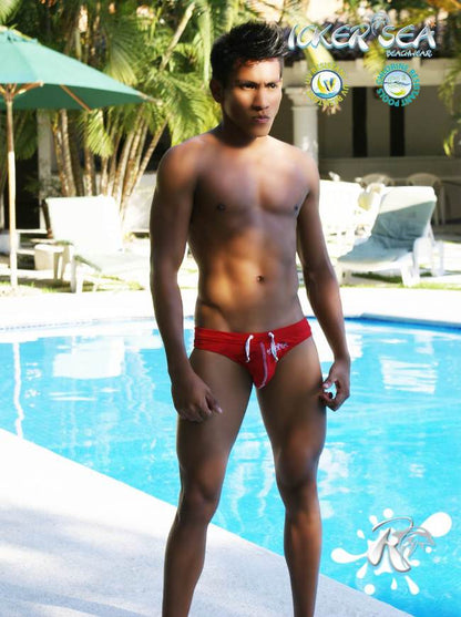 Icker Sea Lifeguard Stitching Tanga Thong Bademode Rot COB-13-03