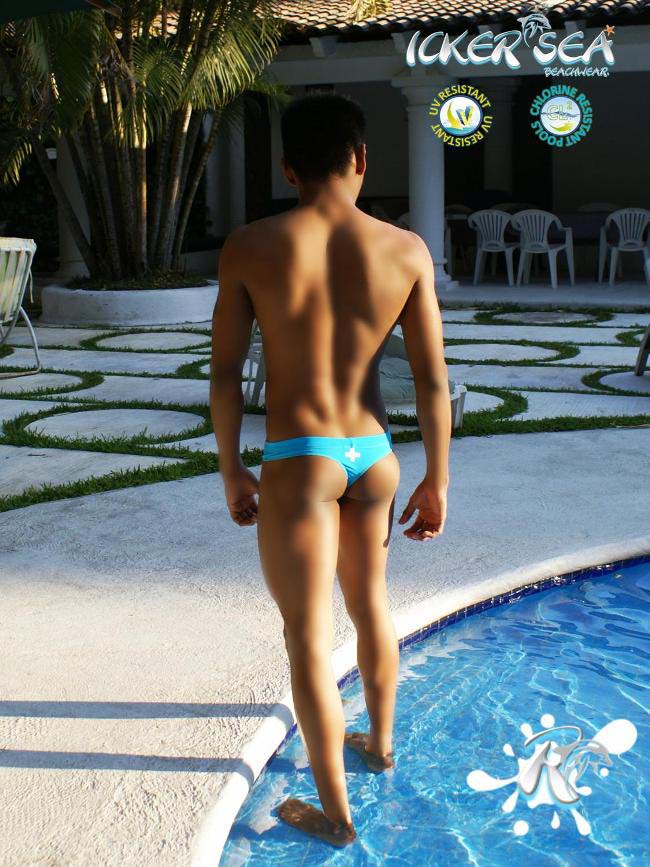 Icker Sea Lifeguard Stitching Tanga Thong Bademode Blau COB-13-04