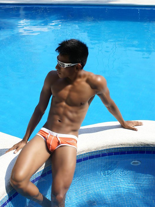 Icker Sea Kontrastbesatz &amp; Ziernähte Frecher Mini-Bikini Badebekleidung Orange/Weiß COB-13-26