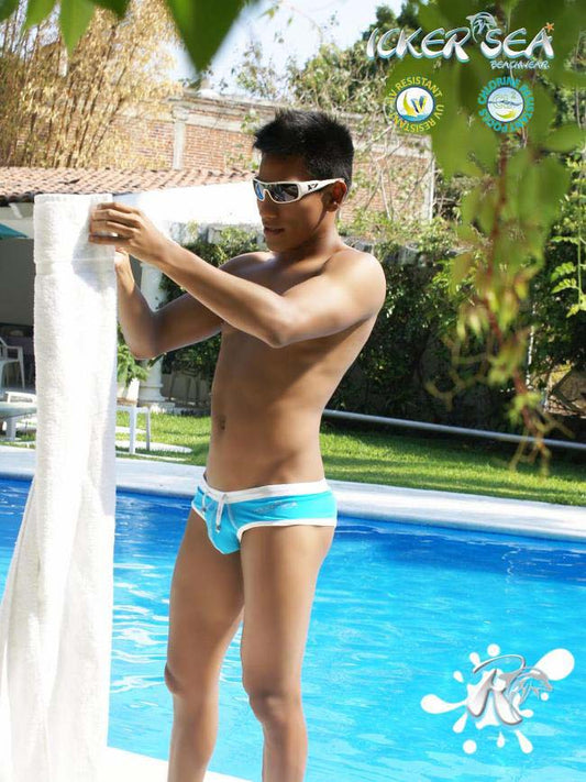 Icker Sea Kontrastbesatz &amp; Ziernähte Frecher Mini-Bikini Bademode Blau/Weiß COB-13-27