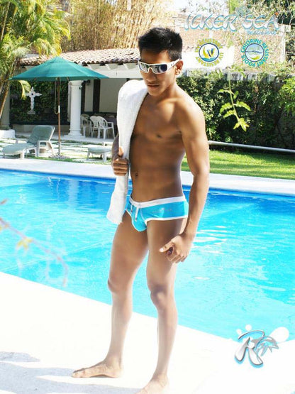 Icker Sea Kontrastbesatz &amp; Ziernähte Frecher Mini-Bikini Bademode Blau/Weiß COB-13-27