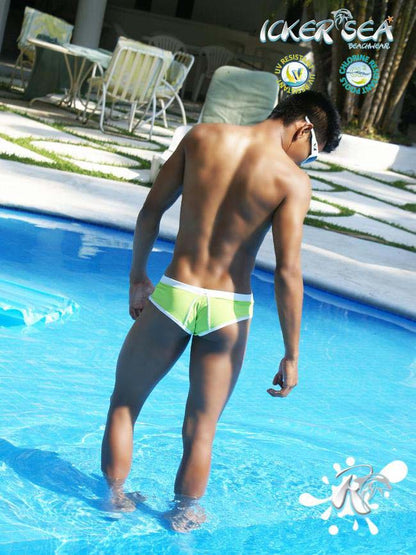 Icker Sea Kontrastbesatz &amp; Ziernähte Frecher Mini-Bikini Bademode Grün/Weiß COB-13-28