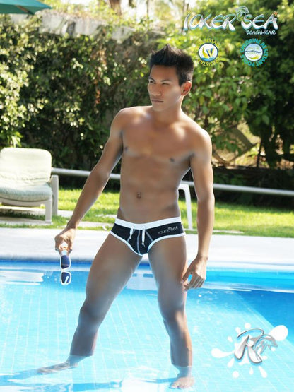 Icker Sea Kontrastbesatz &amp; Ziernähte Frecher Mini-Bikini Bademode Schwarz/Weiß COB-13-29