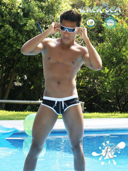 Icker Sea Kontrastbesatz &amp; Ziernähte Frecher Mini-Bikini Bademode Schwarz/Weiß COB-13-29