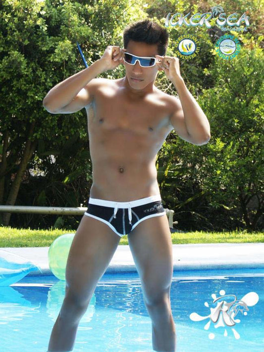 Icker Sea Kontrastbesatz &amp; Ziernähte Frecher Mini-Bikini Bademode Schwarz/Weiß COB-13-29