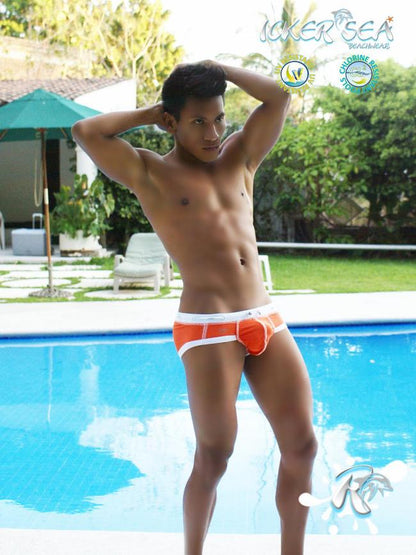 Icker Sea Cord Bikini mit Kontrastbesatz und -nähten, Orange/Weiß, COB-13-34