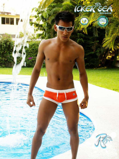 Icker Sea Badehose mit gebogenem Saum und U-Ausschnitt, quadratisch geschnitten, orange, COB-13-35