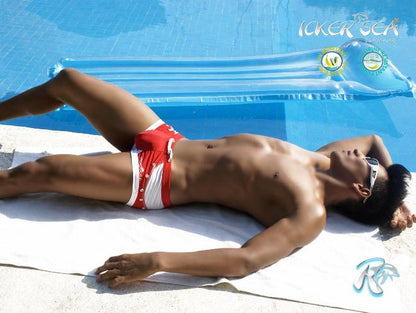 Icker Sea Eyelets Square Cut Trunk Swimwear Red COB-13-39