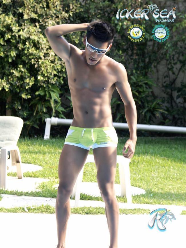 Icker Sea Eyelets Badehose mit quadratischem Schnitt, Grün, COB-13-40