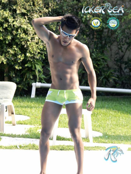 Icker Sea Eyelets Badehose mit quadratischem Schnitt, Grün, COB-13-40