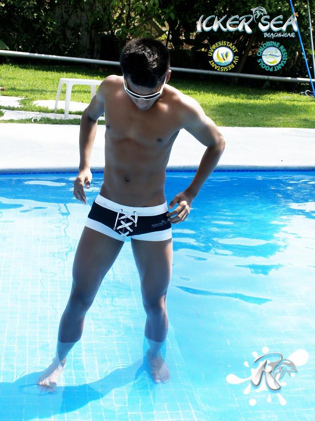 Icker Sea Legs Schnürsenkelbeutel, quadratisch geschnittene Badehose, Schwarz, COB-13-43