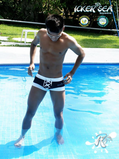 Icker Sea Legs Schnürsenkelbeutel, quadratisch geschnittene Badehose, Schwarz, COB-13-43