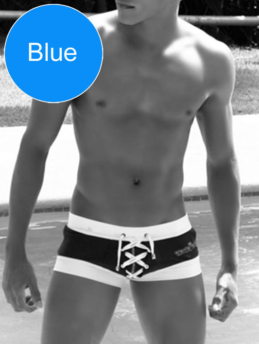 Icker Sea Legs Shoe Lace Pouch Square Cut Trunk Swimwear Blue COB-13-45