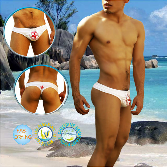 Icker Sea Lifeguard Tanga Thong Swimwear White COB-14-LTW02