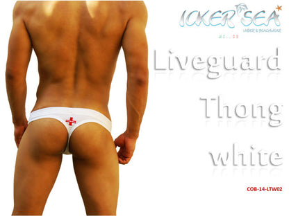 Icker Sea Lifeguard Tanga Thong Swimwear White COB-14-LTW02