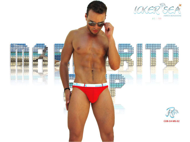 Icker Sea Sailor Belted Logo Slip Bikini Swimwear Red/White COB-14-MS02