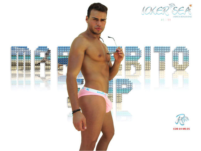 Icker Sea Sailor Bikini mit Gürtel und Logo, Pink/Weiß, COB-14-MS05