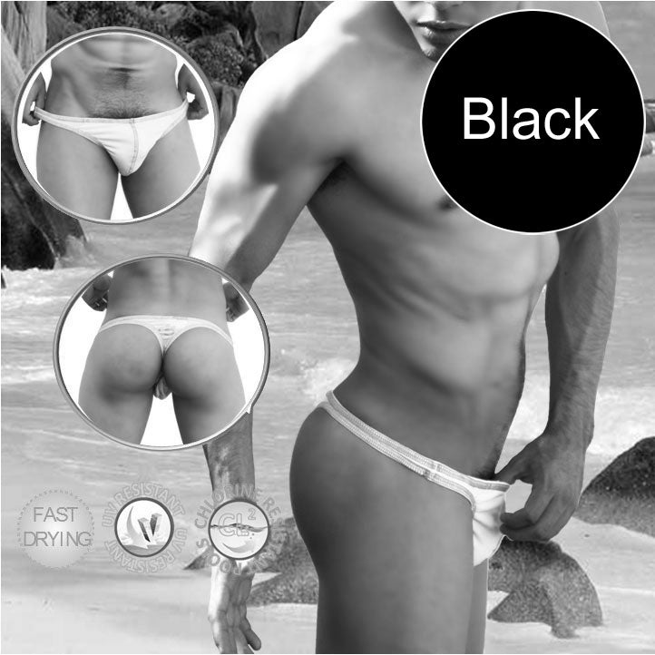 Icker Sea Contrast Stitching Tanga Thong Swimwear White/Black COB-14-WBT01