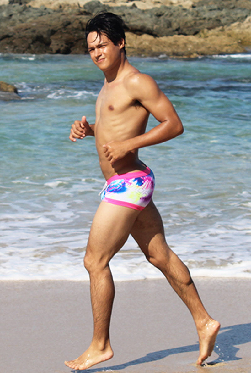 Icker Sea Spring Square Cut Trunk Badehose Pink/Blau COB-15-05