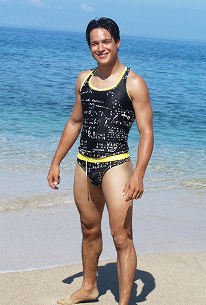 Icker Sea Letters Tanktop &amp; String-Badeanzug-Set Schwarz/Mango COB-15-11