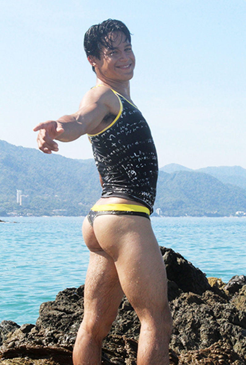 Icker Sea Letters Tanktop &amp; String-Badeanzug-Set Schwarz/Mango COB-15-11