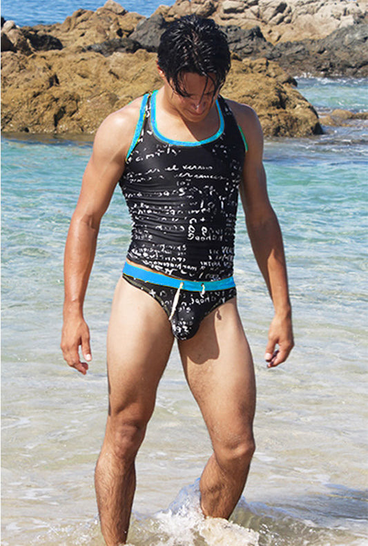 Icker Sea Letters Tanktop T-Shirt Schwarz/Blau COB-15-12