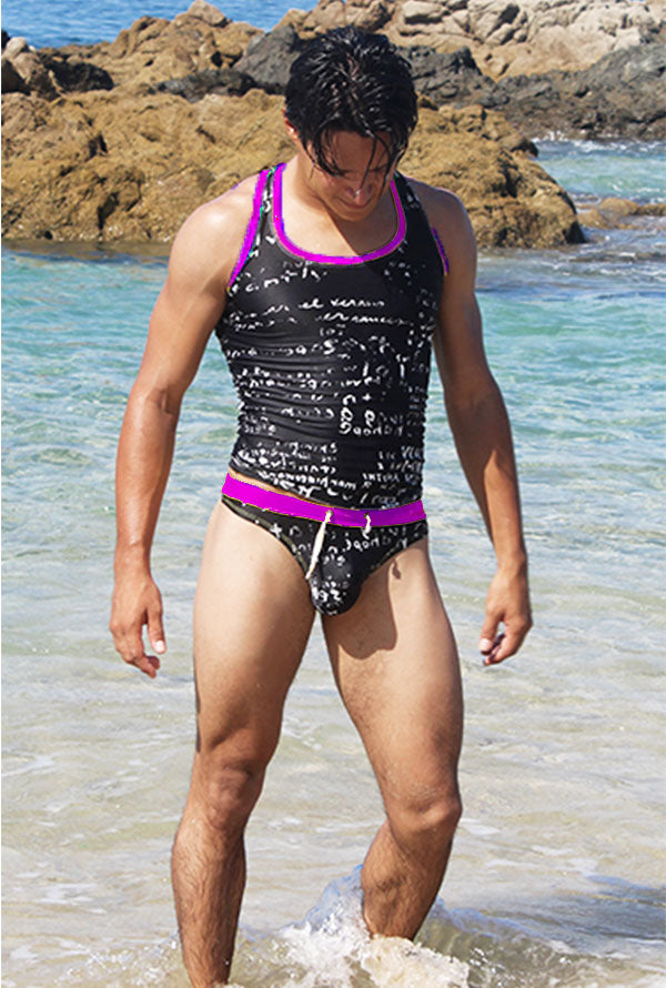 Icker Sea Letters Tanktop T-Shirt Schwarz/Lila COB-15-12