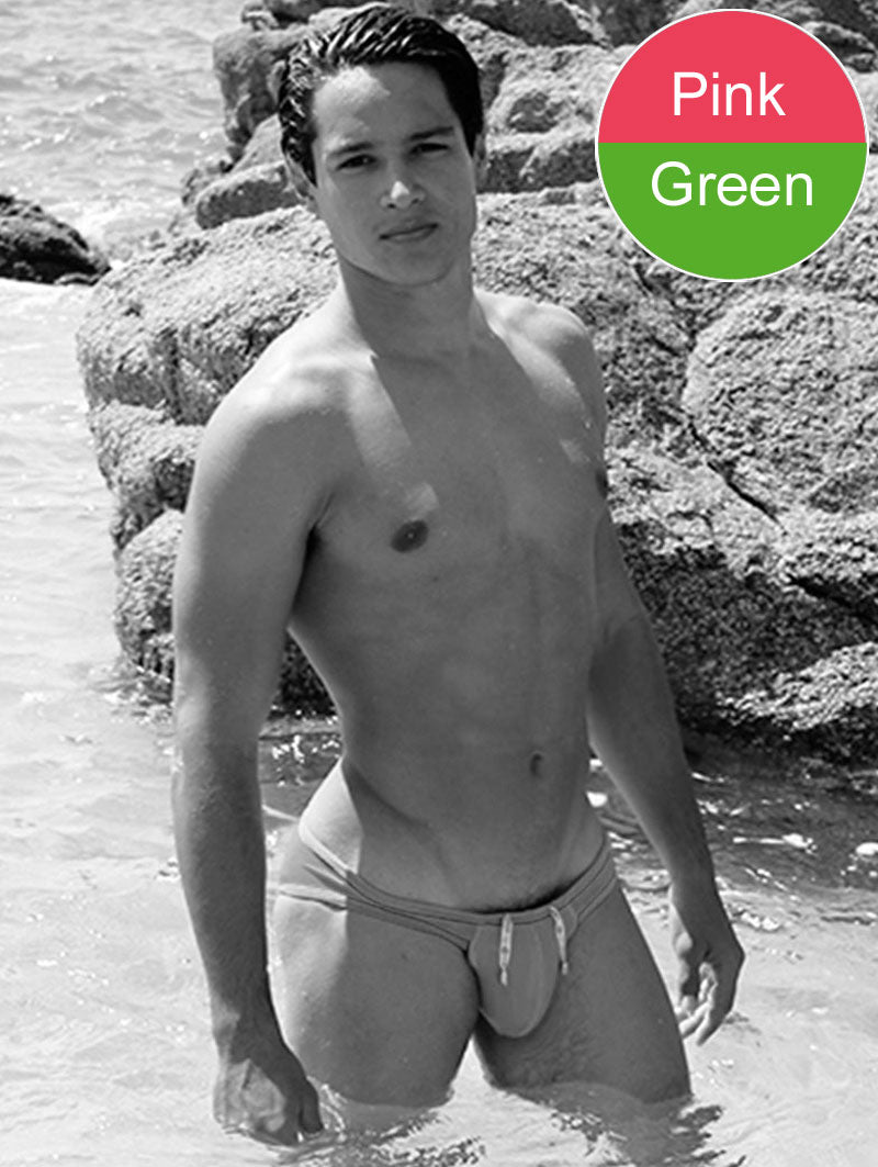 Maillot de bain bikini mini culotte à bordure contrastée Icker Sea rose/vert COB-15-36