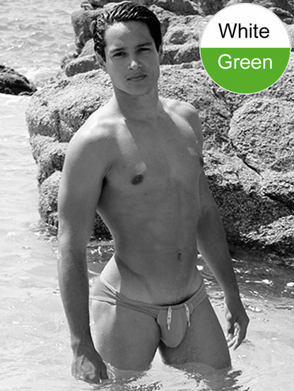 Maillot de bain bikini mini slip Icker Sea à bordure contrastée blanc/vert COB-15-36